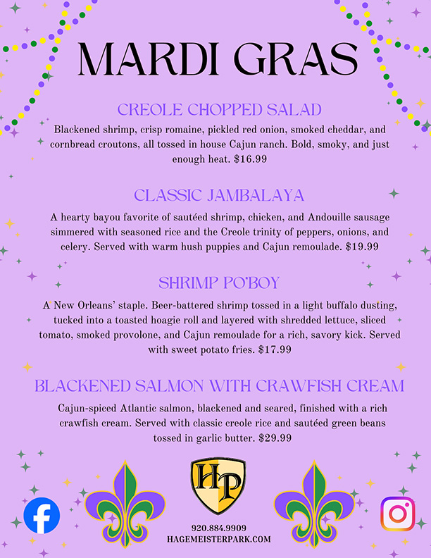 Hagemeister Park - Mardi Gras Menu