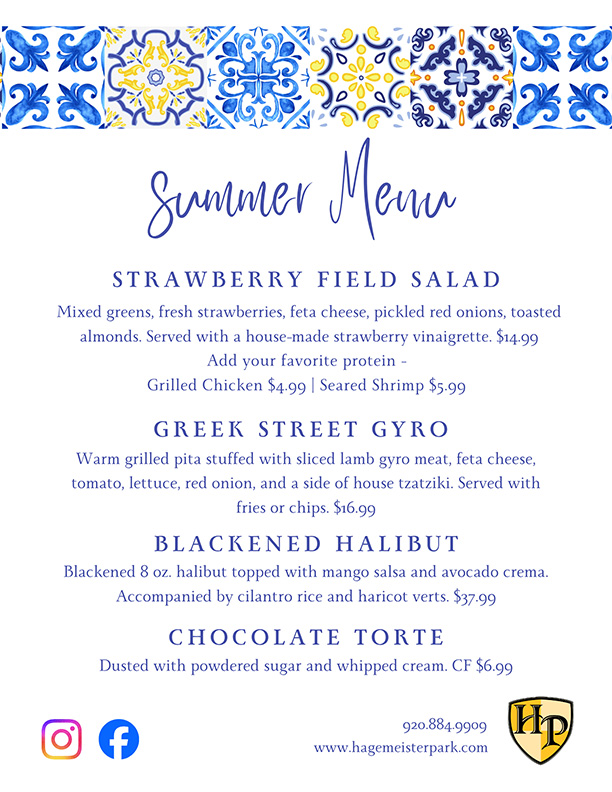 Hagemeister Park - Summer Menu
